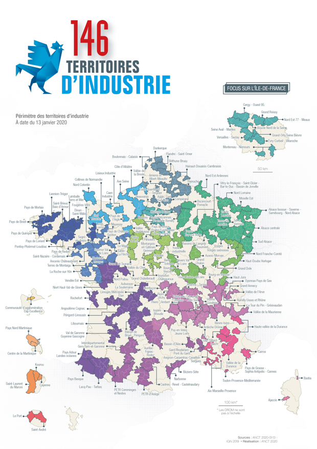 Carte de France des territoires d'industrie